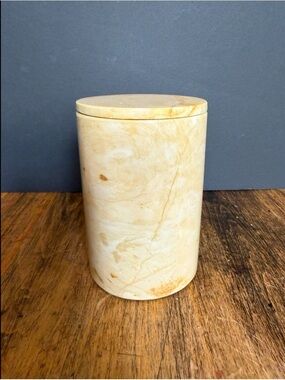Vintage Handmade Beige Travertine Marble Jar w/ Lid Container Made in Mexico 5”
